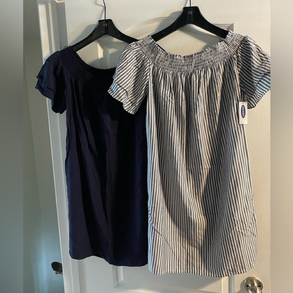 2 Old Navy Off The Shoulder Navy and Striped Dresses Small